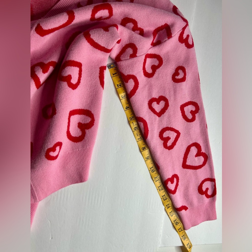33 Degrees Pink and Red Heart Cardigan women sz Large Valentines cottagecore - Picture 12 of 12